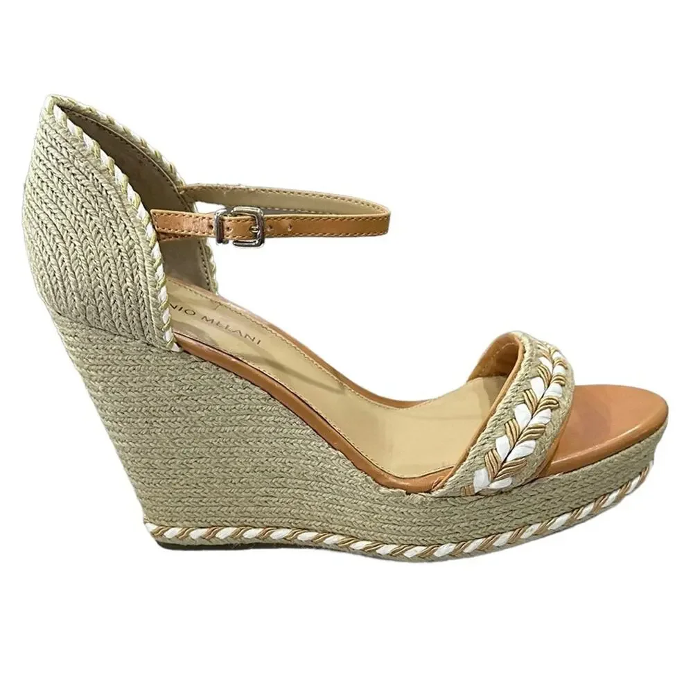 Antonio Melani espadrilles 5” wedges tan‎ white rope ankle strap size 10 - Picture 7 of 10